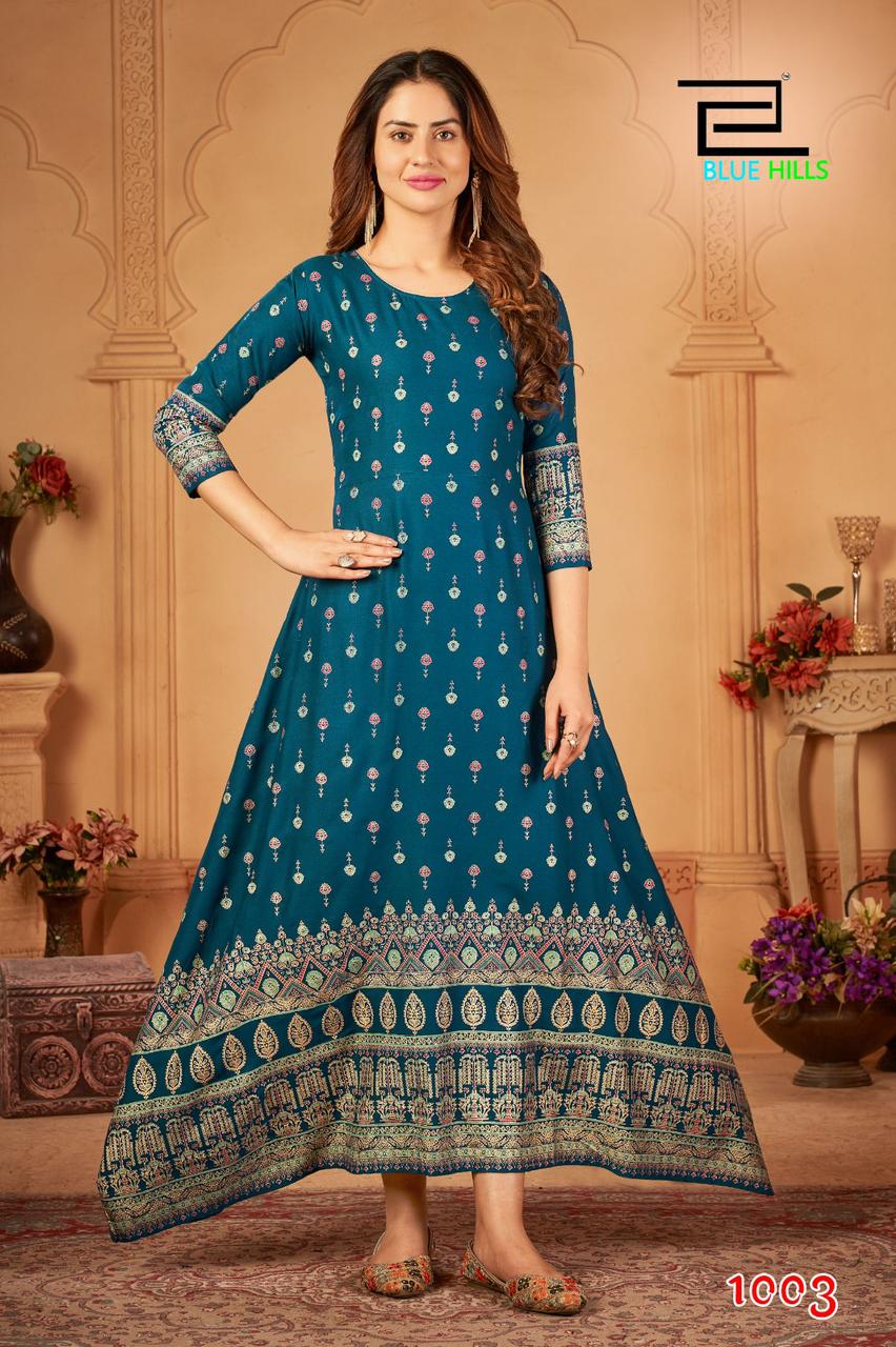 Blue Hills Walkway Vol 45 Rayon Printed Long Kurti Catalog
